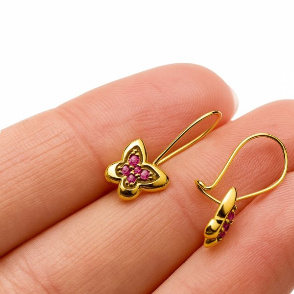 Kolczyki motyl rubinowe złoto 585 