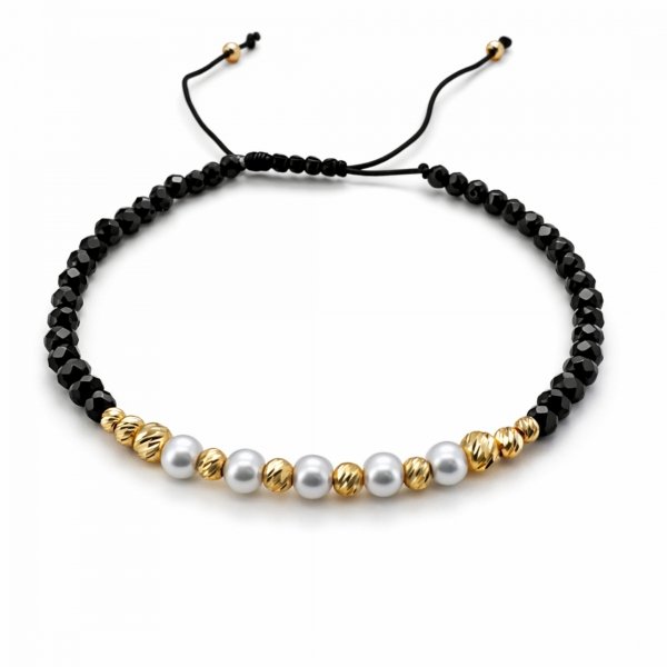 Bransoletka kule z perłą na sznurku złoto 585 