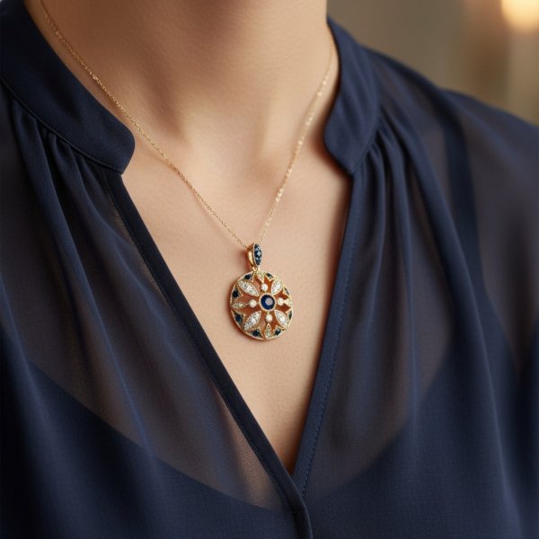 Komplet szafiry diamenty naturalne złoto 585