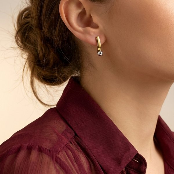 Kolczyki sztyft sztabki kulka kolor złoto 585