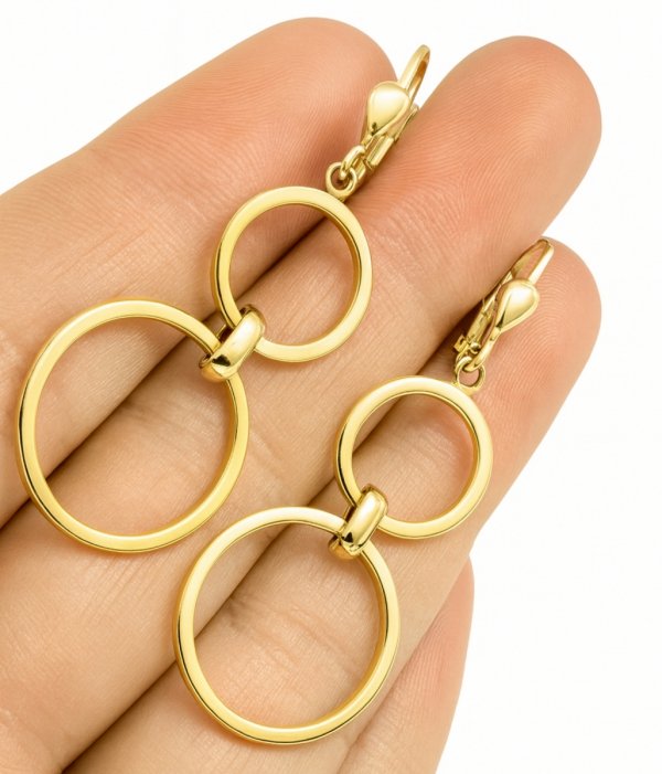 Kolczyki podwójne koła 5 cm złoto 585