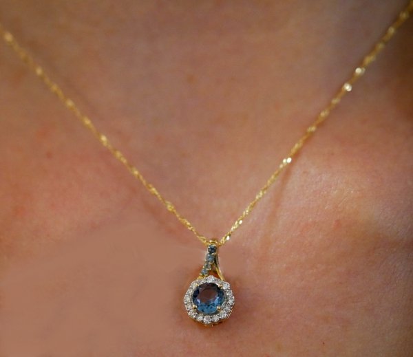 Komplet diament  topaz naszyjnik kolczyki złoto 585 
