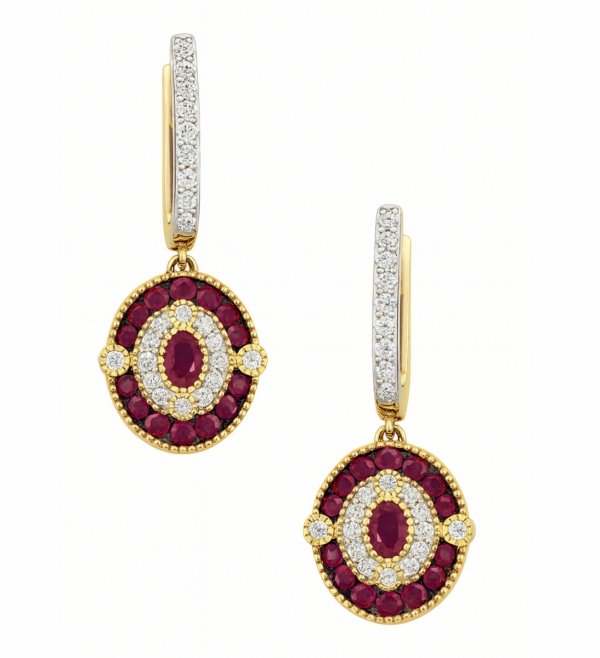 Komplet rubiny diamenty naturalne złoto 585