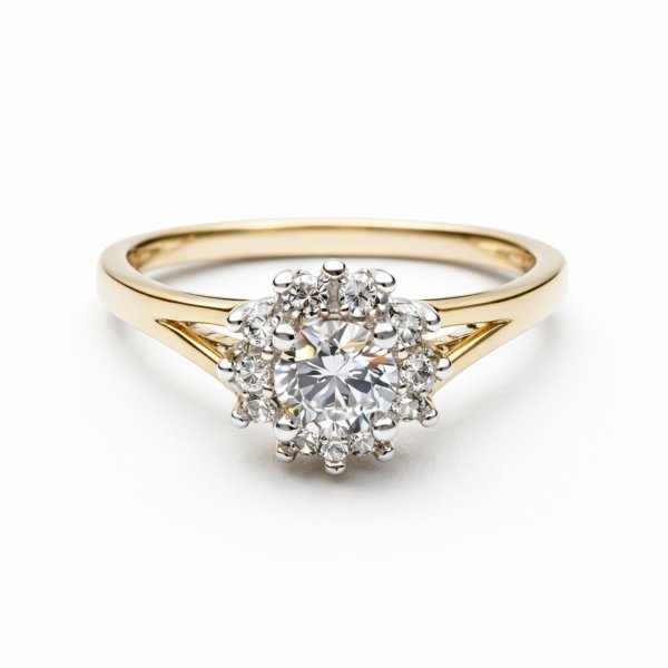 Pierścionek R.13 z kamieniami białe i żółte złoto 375