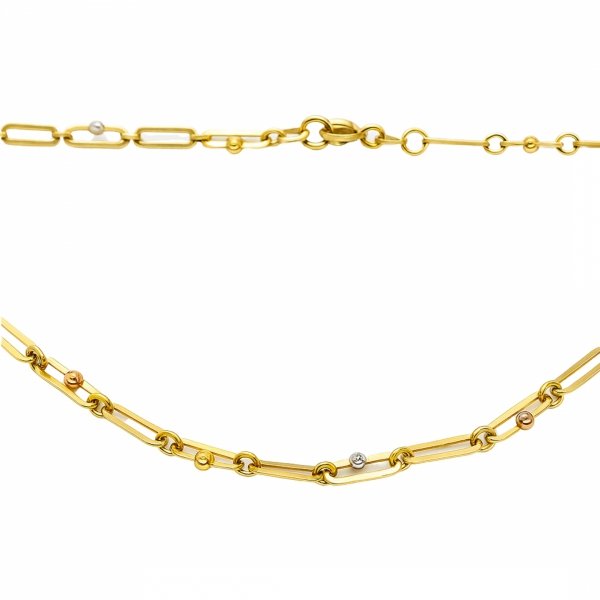 Naszyjnik 45cm kule białe różowe i żółte złoto 585