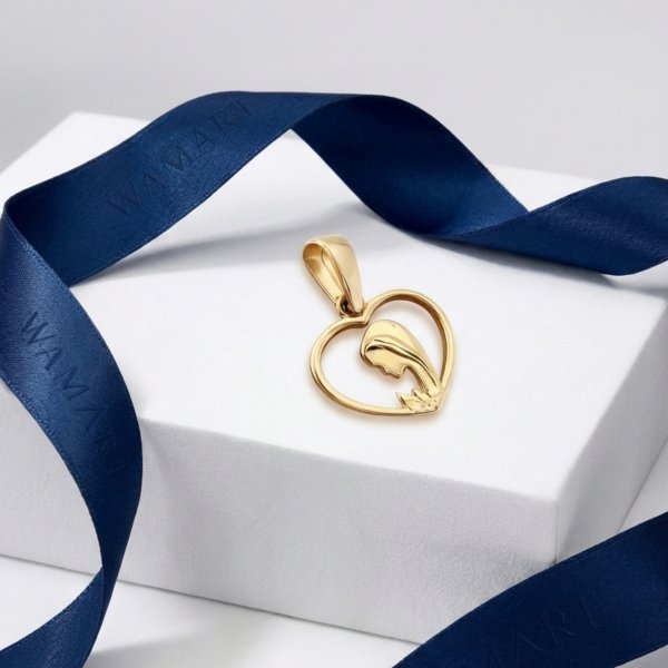 Medalik kontur serca z wizerunkiem Fatimy złoto 585 