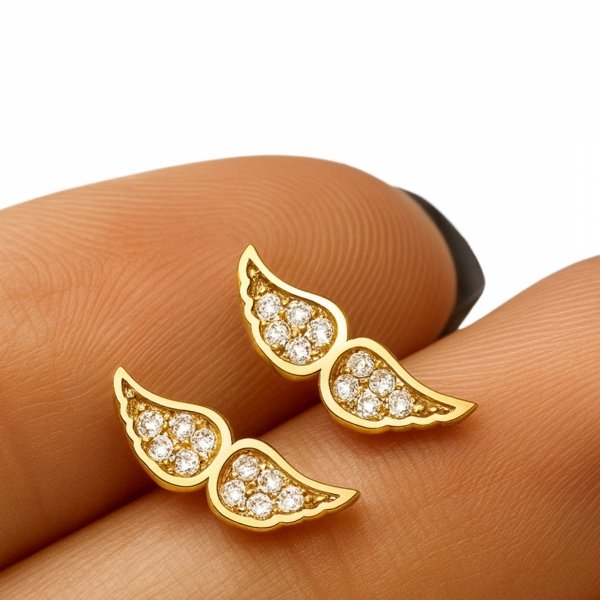 Kolczyki Sztyft skrzydła kamienie  złoto 585 