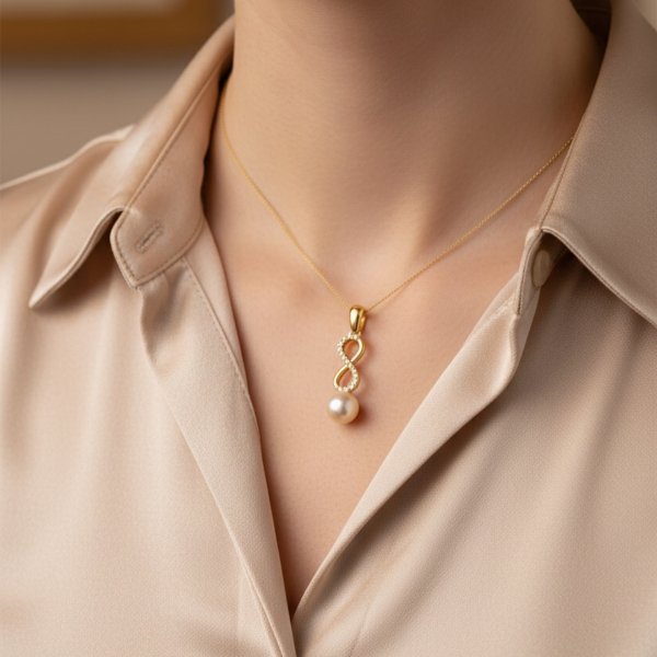 Wisior nieskończoność z perłą złoto 585 