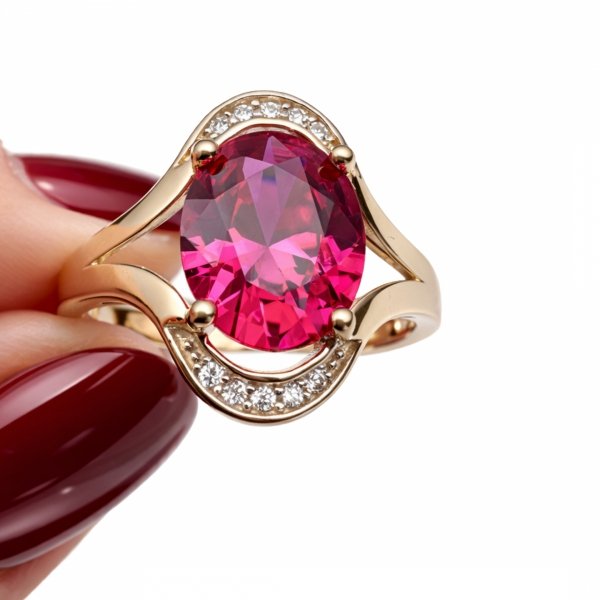 Pierścionek centralny kamień koloru rubinowego  R.17 złoto 585