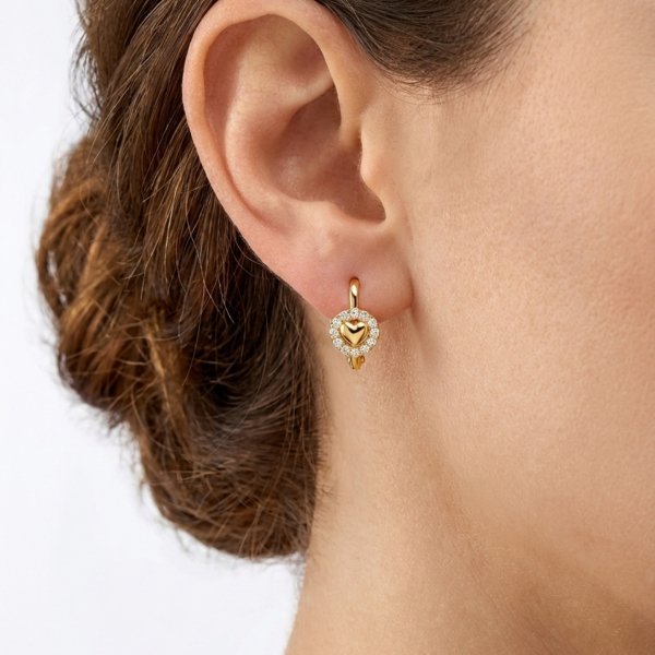 Kolczyki zapięcie anigielskie koła z sercem złoto 585