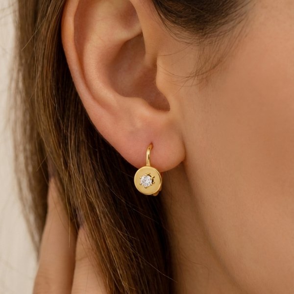 Kolczyki z kamieniem o szlifie brylantowym złoto 585 