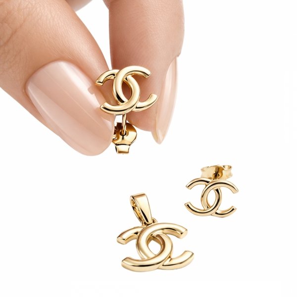 Komplet kolczyki i wisior splecione litery złoto 585