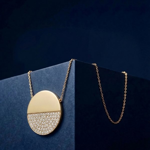 Naszyjnik koło z kamieniami złoto 585