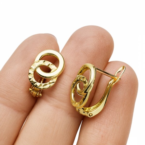 Kolczyki podwójne obrączki poler + grawer Złoto 585