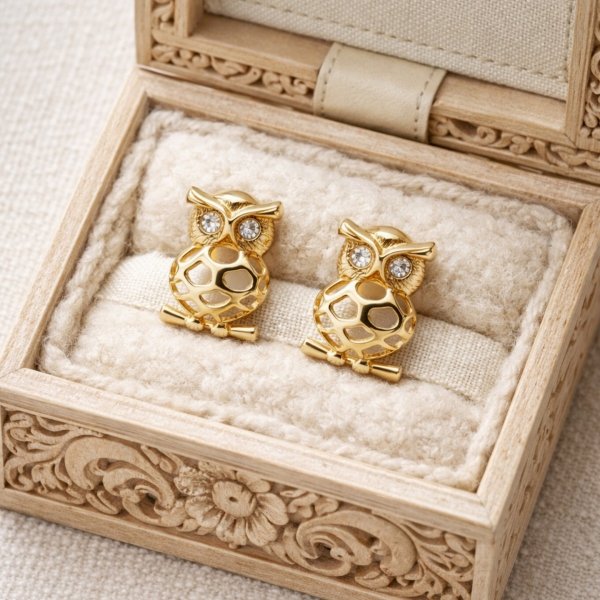Kolczyki sztyft sowa złoto 585