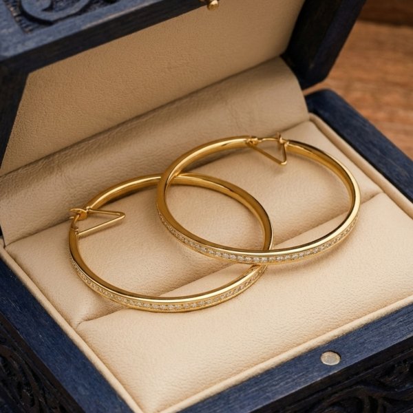 Kolczyki koła kamienie 3CM  złoto 585