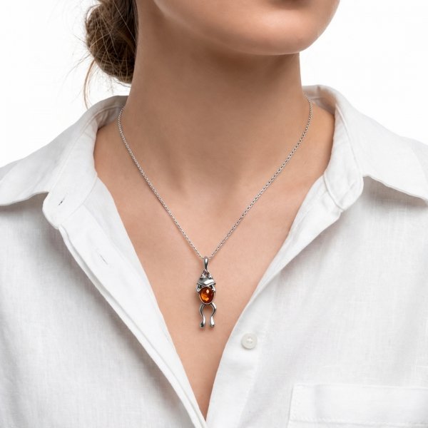 Zawieszka żaba bursztyn naturalny srebro 925