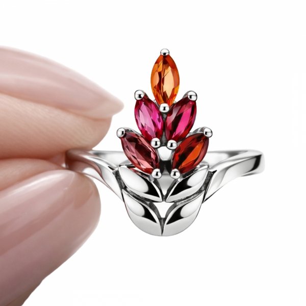 Pierścionek z naturalnym turmalinem srebro 925 ROD