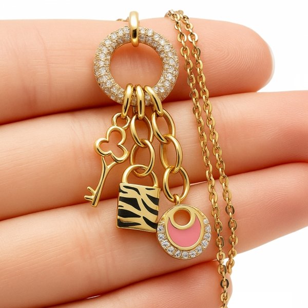  Naszyjnik Przywieszki dwustronne 3D złoto 585