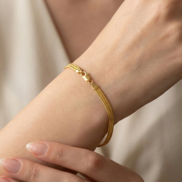 Bransoletka Jodełka Taśma Szeroka 21,5 cm złoto 585