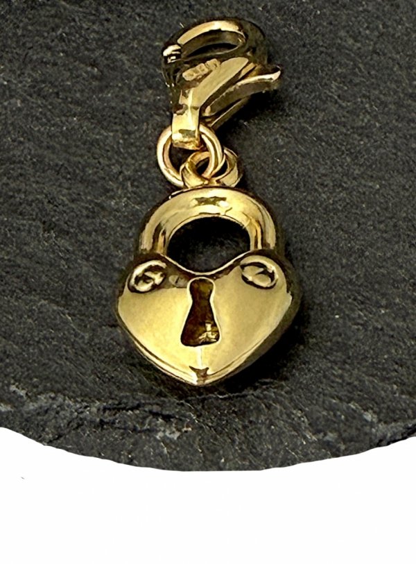  Charms serce kłódka 3D złoto 585 
