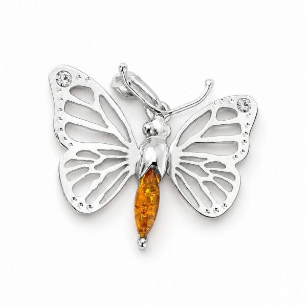 Wisior motyl z bursztynem naturalnym srebro 925 