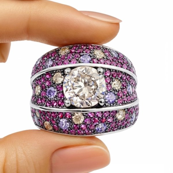 Pierścionek  kolorowe kamienie R.15 srebro 925