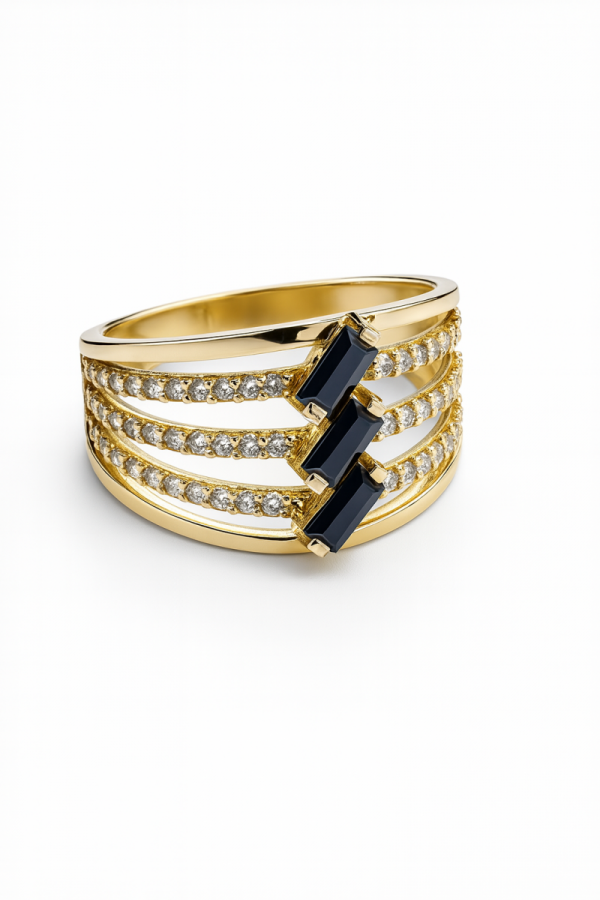 Pierścionek z kamieniami bagietkowymi R.16 złoto 585