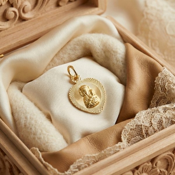 Medalik serce grawerowane z wizerunkiem złoto 585 