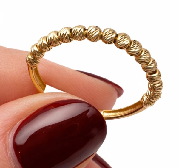 Pierścionek obrączka kuleczki diamentowane złoto 585 