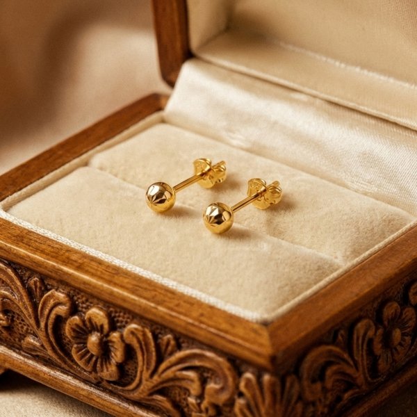 Kolczyki sztyft kulki z delikatnym grawerem złoto 585