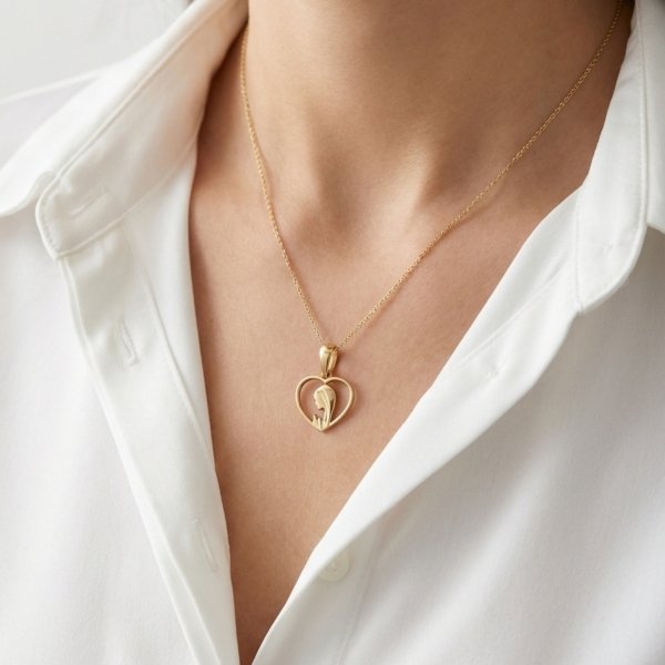 Medalik kontur serca z wizerunkiem Fatimy złoto 585 