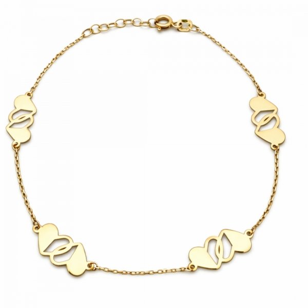 Bransoletka podwójne serca złoto 585 