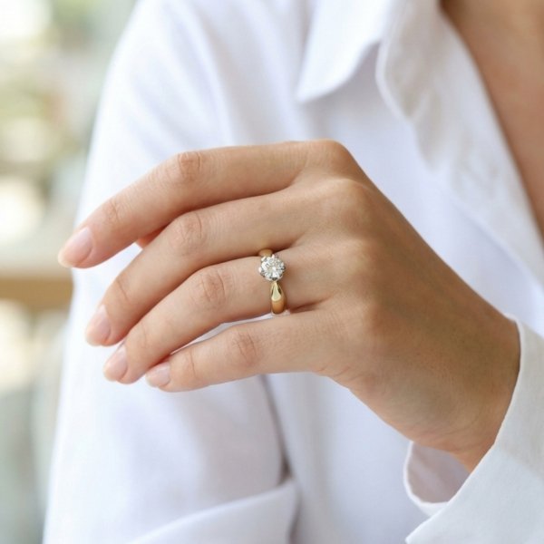 Pierścionek kamień w szlifie brylantowym R.17 złoto 585 