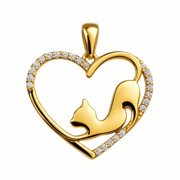 Zawieszka serce z kotem złoto 585 