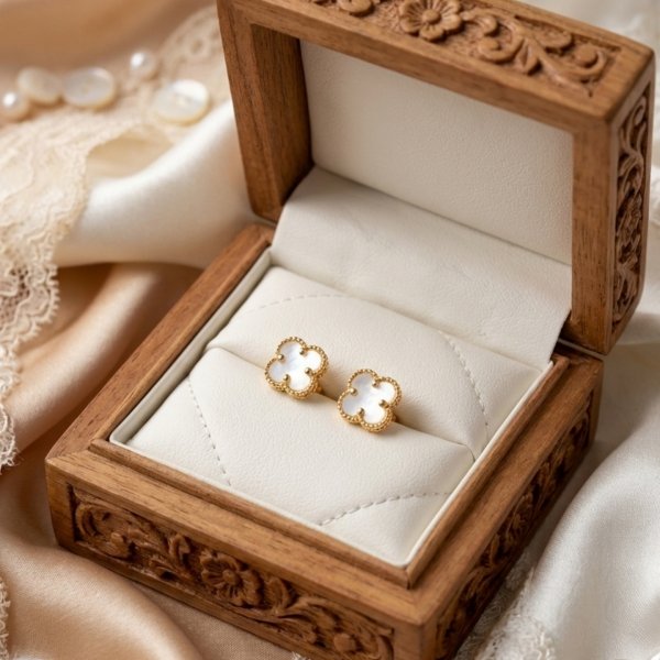 Kolczyki koniczyna masa perłowa złoto 585 