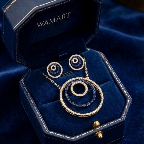 Komplet naszyjnik i kolczyki potrójne koła złoto 585 