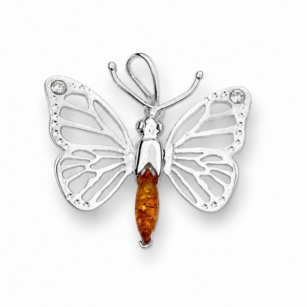 Wisior motyl z bursztynem naturalnym srebro 925 