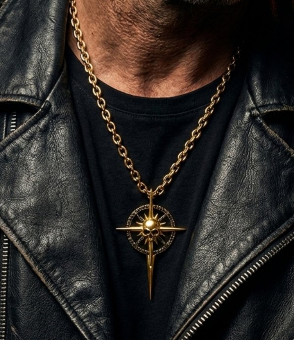 Wisior róża wiatrów z czaszką złoto 585 