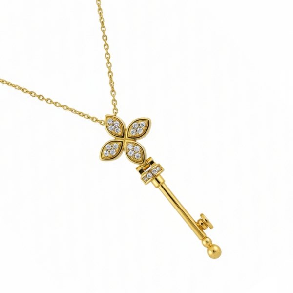 Naszyjnik klucz 3D koniczyna złoto 585