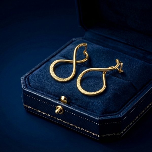 Kolczyki Skręcone ósemki grawerowane złoto 585 