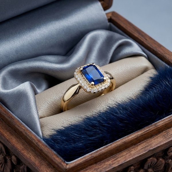 Pierścionek z szafirowym kamieniem R. 21 złoto 585