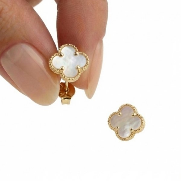 Kolczyki koniczyny sztyft z masą perłową złoto 585 