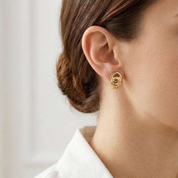 Kolczyki podwójne obrączki poler + grawer Złoto 585