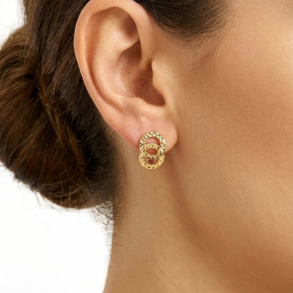 Kolczyki angiel 2cm podwójne obrączki diament Złoto 585