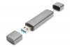 Digitus Czytnik kart 3-portowy USB Typ C/ USB 3.0 SuperSpeed SD Micro SD HQ  aluminium Szary