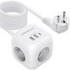 Qoltec Kostka zasilająca przedłużacz 6w1 z podświetlanym włącznikiem |  3x AC | 2x USB | 1x USB-C PD 20W | biała | kabel 2m