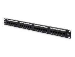 Digitus Patch panel 19 24 porty, kat.6, U/UTP, 1U, wspornik kablowy, czarny (kompletny)