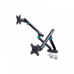 Ramię biurkowe podwójne DIGITUS z zaciskiem i sprężyną mechaniczną, 2x LCD max. 35 2x10kg, VESA: 75x75, 100x100, Czarne