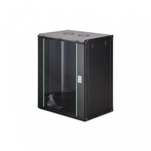 Szafa sieciowa wisząca jednosekcyjna DIGITUS Dynamic 19 16U, 600x450, drzwi szyba, czarny, niezmontowana, 60kg